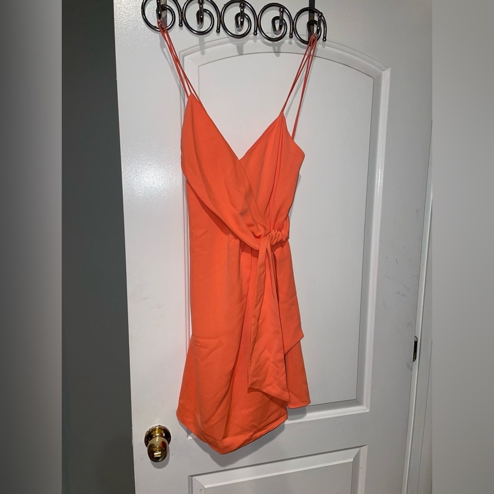 New! Alice + Olivia Katie Coral Tie Wrap Mini Dress 🧡 size 10 NWT! - Picture 14 of 14